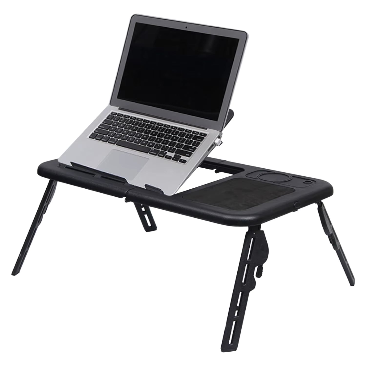 Portable Folding Adjustable Laptop Table Bed Table Tray USB Notebook PC Table Stand with 2 Cooling Fans Mouse Cup Holder