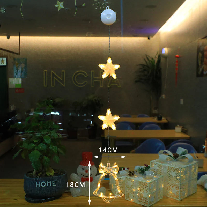 Christmas 3Pcs LED Light Star Xmas Tree Hanging Sucker Lamp Window Ornaments Decoration for Home Xmas Navidad New Year Decor Christmas Decorations