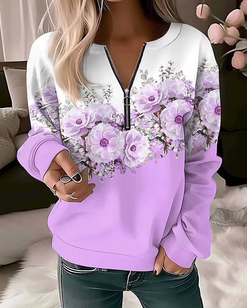 Women'S Hoodies Women Fashion Floral Hoodies Flower Painting Sweatshirt Zip up Hoodie Oversized Sudaderas Harajuku Coats Elegant