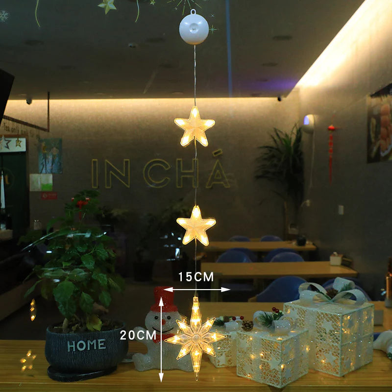 Christmas 3Pcs LED Light Star Xmas Tree Hanging Sucker Lamp Window Ornaments Decoration for Home Xmas Navidad New Year Decor Christmas Decorations