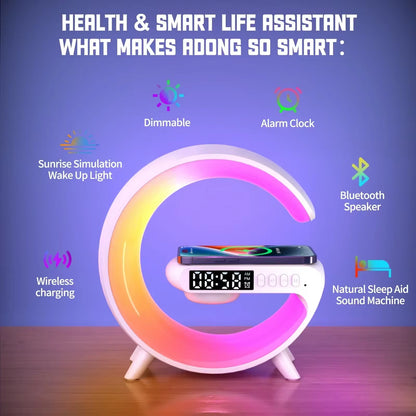 G Atmosphere Goodnight Light Wireless Charger Speaker Clock 6 Lighting Modes for Iphone 15 14 13 Samsung Fast Charging Station