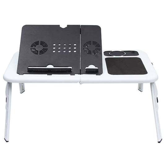 Portable Folding Adjustable Laptop Table Bed Table Tray USB Notebook PC Table Stand with 2 Cooling Fans Mouse Cup Holder