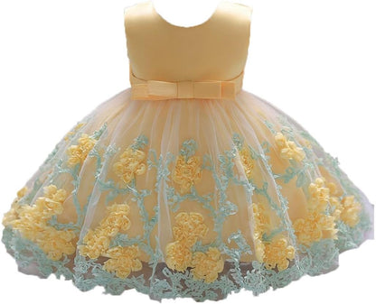 JUSTSWAG Hlpiamok HOMIEBUDS SPPRANDOM Aeiniweraabbcc XGATML Infant Baby Little Girls Dress, Flower Print Sleeveless Princess Formal Birthday Party Tutu Dress 0-18M (Yellow, 12-18 Months)