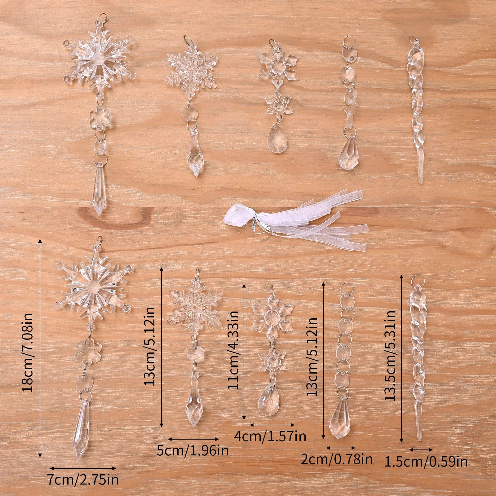 10Pcs Christmas Tree Hanging Pendants Acrylic Ice Strip Snow Ceiling Xmas Ornaments New Year Christmas Decoration Home Decor