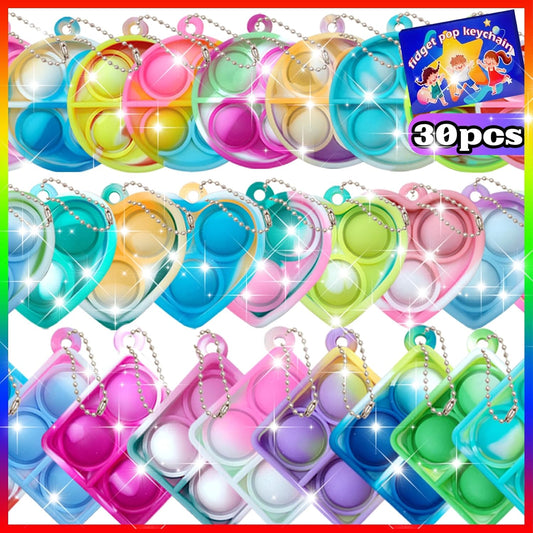 Pop Fidget Keychain It Mini Fidget Toys Bulk 30 Pack Party Favors for Kids 4-8,8-12 Year Boys Girls Push Pops Bulk Toys Its Small Prizes for Kids Classroom Birthday Party Favors Bubble Poppers