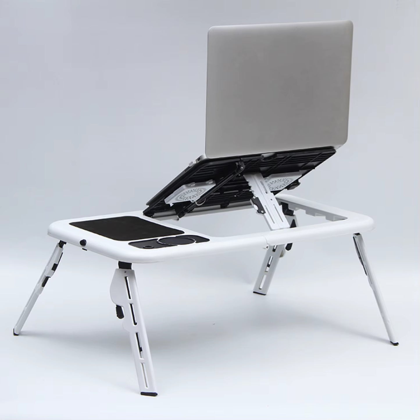 Portable Folding Adjustable Laptop Table Bed Table Tray USB Notebook PC Table Stand with 2 Cooling Fans Mouse Cup Holder