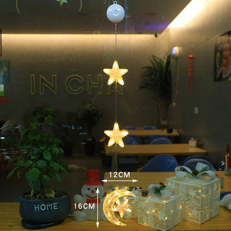 Christmas 3Pcs LED Light Star Xmas Tree Hanging Sucker Lamp Window Ornaments Decoration for Home Xmas Navidad New Year Decor Christmas Decorations