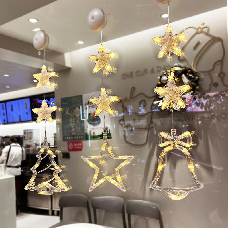 Christmas 3Pcs LED Light Star Xmas Tree Hanging Sucker Lamp Window Ornaments Decoration for Home Xmas Navidad New Year Decor Christmas Decorations